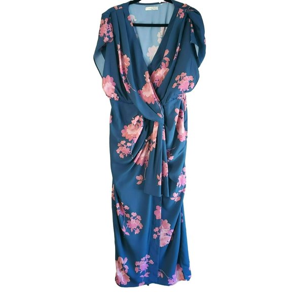 Wayward Fancies eShakti Custom Green Pink Floral Midi Dress Gathered Slimming - Picture 3 of 6